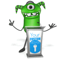 This custom design animation shows a monster character giving a speech behind a podium.&lt;br&gt;&lt;br&gt;You can customize this animation by adding your own text and images using our online customizer.
