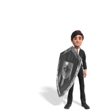 A businessman with a shield deflects a graph arrow.