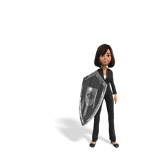 A business woman with a shield deflects a graph arrow.