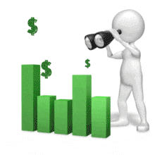 An animation of a stick figure with binoculars searching a bar graph.