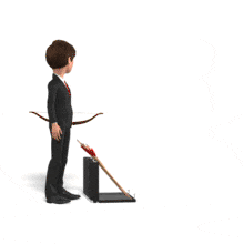 A businessman shoots three arrows into an unseen wall.