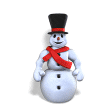 A snowman in a scarf and top-hat presents your message before hopping behind.