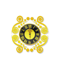 This animation shows a elegant clock striking midnight and confetti flying out from behind.