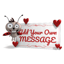 A lovebug flaps it&#039;s wings and hovers near a sign with your custom design.