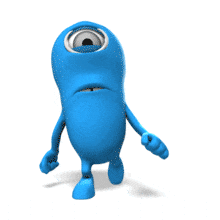 A blue character walks with attitude.