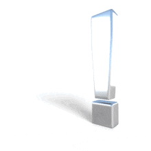 A matte chrome exclamation mark punctuation symbol rotating.