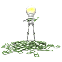 An LED light-bulb character demonstrates saving money by spreading the wealth.
