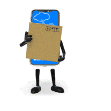 A smartphone with your custom message delivers a package in a cardboard box.