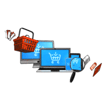 This animation shows items dealing with ecommerce revolving around various 