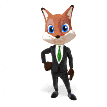 A business fox holds up a sign with your custom design on it.