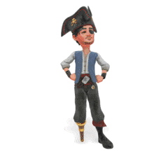 A pirate holds up a customizable sign.