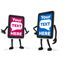 You can personalize this animation by changing the text on each table and by adding images to both tablets.