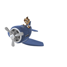 This animation features the presentation character Data flying through the air in a small airplane.  Data casually controls the airplane as it moves from side to side.  He controls the airplane with one hand on the control stick, and his other hand resting on the back rest of the aircraft.  Data has a joyful expression on his face while he soars through the air.