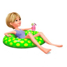 Young Woman On Pool Donut