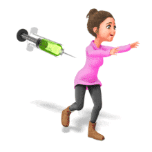 Woman running from syringe