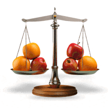 Weighing fruit animation: This animated clipart depicts a dynamic scale balancing fruits, conveying the essence of mindful dietary choices.