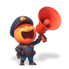 Download this police emoji animation using a megaphone to symbolize authority and urgent announcements or alerts.