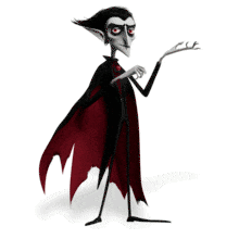 Download this Vampire Presenting to Side Animation for a spooky and playful design element for PowerPoint and media designs.