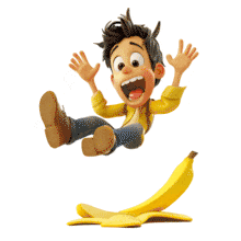 Download this tripping on a banana peel animation clipart - to symbolize a metaphor of unexpected misfortune.