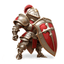 Download this animated knight clipart holding a shield, symbolizing defense and resilience. Perfect for themes of protection and readiness.
