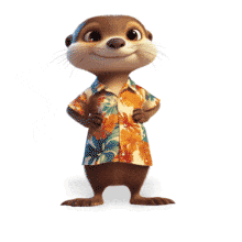 Download a fun-loving otter in a Hawaiian shirt animation for PowerPoint and Google Slides. Perfect for summer-themed slides and marketing visuals.