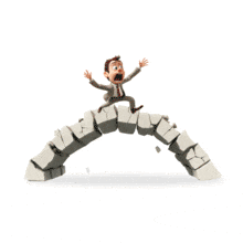 Show project risk and fragile support with this man jumping on a crumbling bridge animation. Ideal for PowerPoint slides on change management and uncertainty.