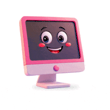Friendly pink computer animated gif for fun tech presentations, e-learning, digital safety, and user-friendly slides for kids or students.