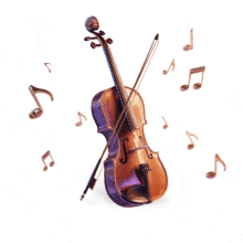 Elegant violin playing animated GIF with musical notes, perfect for classical music presentations and creative slides in PowerPoint and Google Slides.
