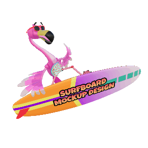 A 3D Surfing Flamingo Clipart with editing tools to customize the design and make it your own.