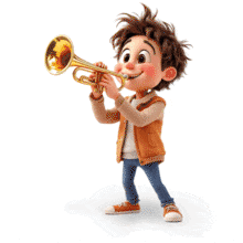 Engaging trumpet boy animated gif for youth music, talent, and education slides. Perfect for school bands and creative presentation themes.