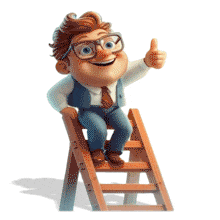 Download this uplifting PowerPoint Animation of a character on a ladder, symbolizing success and motivation.