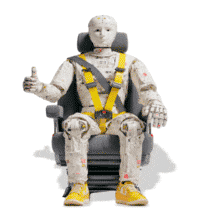 This PowerPoint Animation showcases a crash test dummy, emphasizing automotive safety and testing procedures.