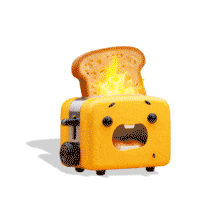 Funny scared toaster animation with burning toast. Great for presentations about stress, mistakes, problem-solving, or kitchen humor.