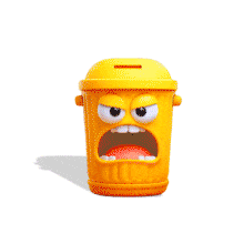 Funny angry garbage can animation shouting in frustration. Great for presentations on waste, clutter, anger, or problem-solving themes.