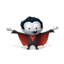 Animation clip of a cartoon vampire spreading arms with excitement. Perfect for Halloween, fun spooky themes, and playful monster presentations.