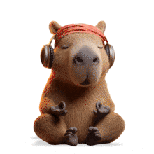Animated capybara meditating with headphones and calm posture. Perfect for relaxation, mindfulness, peace, stress relief, and wellness themes.