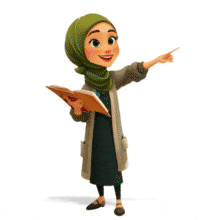 Download this animated teacher holding a book and pointing ahead. Perfect for education, guidance, learning, and inspirational teaching themes.