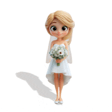 Download this animated bride holding a wedding bouquet with a smile. Perfect for weddings, romance, celebrations, ceremonies, and relationship themes.