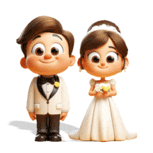 Download this animated bride and groom standing together on their wedding day. Perfect for weddings, romance, love, and celebration presentations.