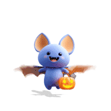 This animated cute bat holding a glowing pumpkin lantern. Perfect for Halloween, spooky fun, decorations, kids’ events, and festive themes.