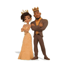 Animated homecoming king and queen wearing crowns and formal outfits. Perfect for school events, dances, royalty themes, and celebrations.