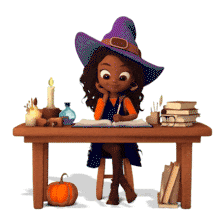 Download this animation of a young witch studying magic at her desk. Great for Halloween, fantasy, storytelling, or magical-themed projects.