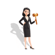 An animated businesswoman judge holding a gavel — a perfect symbol of leadership, justice, and empowerment for presentations.