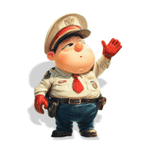 A cheerful police officer waving — symbolizing safety, trust, and community engagement in a friendly, approachable style
