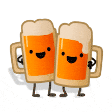 Two cheerful beer mugs clinking together in celebration — the perfect happy hour animation for parties, teamwork, and social events.