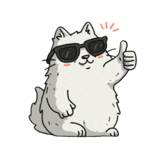 A cool white cat wearing sunglasses giving a thumbs-up — a fun, confident animation for motivation, humor, and celebration slides.