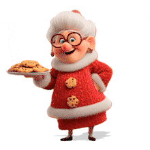 Add warmth and festive spirit to your presentation with this Mrs. Claus animation offering cookies — perfect for Christmas and seasonal PowerPoint slides