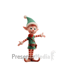 Elf standing next to large presents clipart
