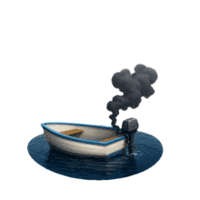 Download this PowerPoint animation of a broken boat smoking on the water to illustrate setbacks, challenges, or stalled progress in your presentation.