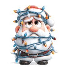 Download this PowerPoint Animation featuring Santa Claus humorously wrapped in Christmas lights for your festive presentations.